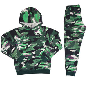Under Armour Boys' Camo Hoodie & Joggers Set Youth XL Green Black Loose Fit